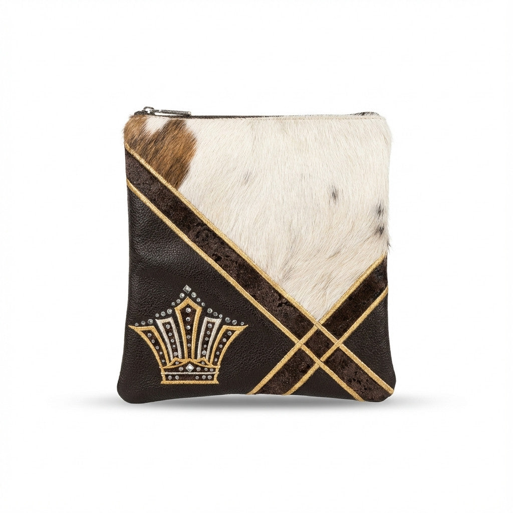 פרווה חום ולבן עור רקמה זהב דגם 714 חום