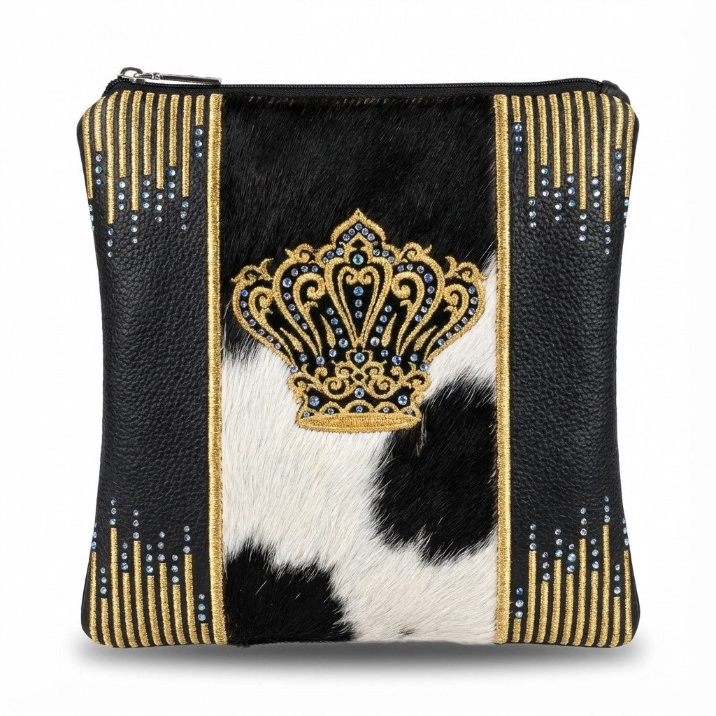 715 פרווה חום לבן עם רקמה זהב