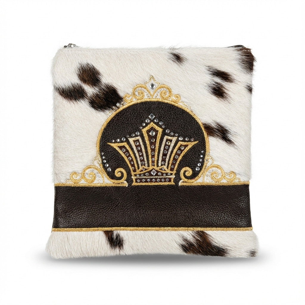 פרווה שחור ולבן עור רקמה עיטורים וכתר זהב דגם 709-4