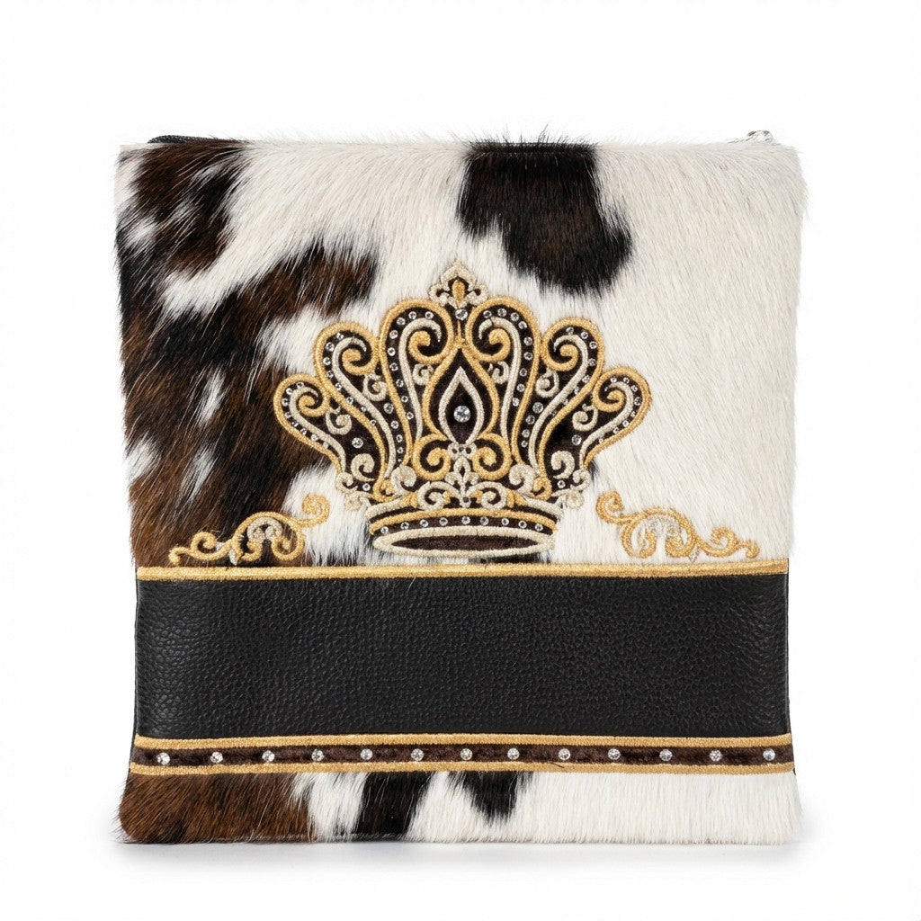 פרווה חום שחור ולבן עור רקמה עיטורים וכתר זהב דגם 720