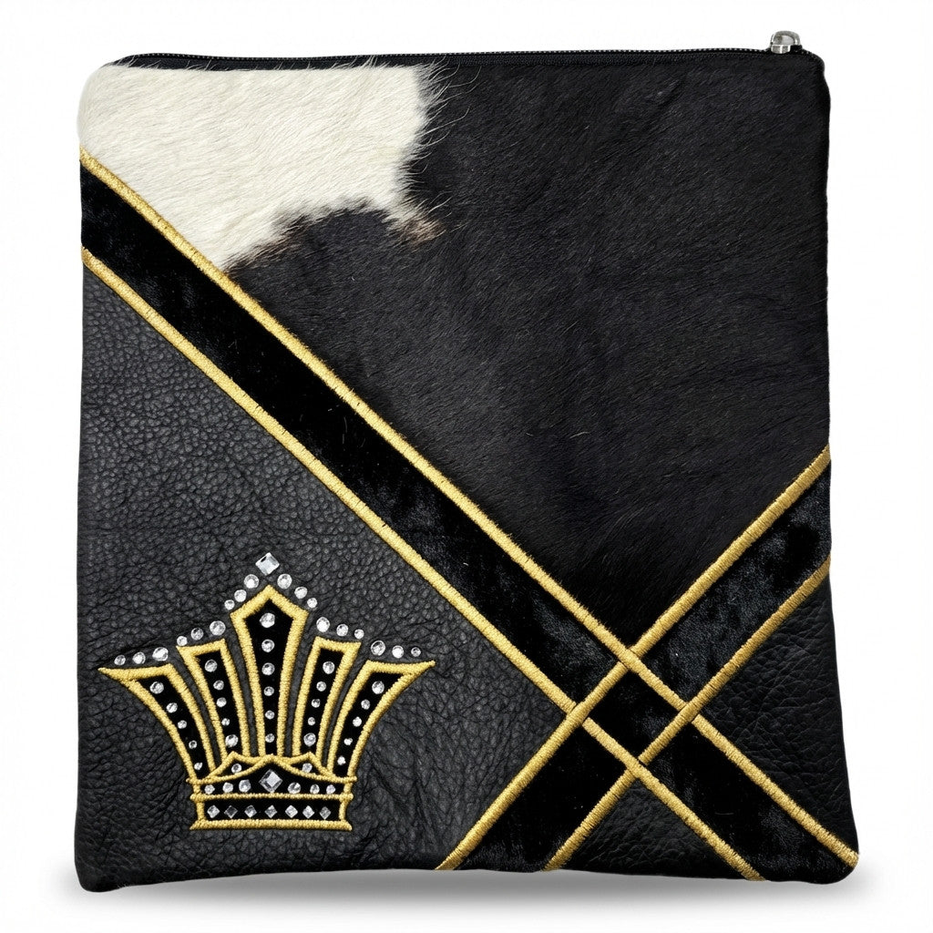 713 פרווה שחור לבן עם רקמה זהב