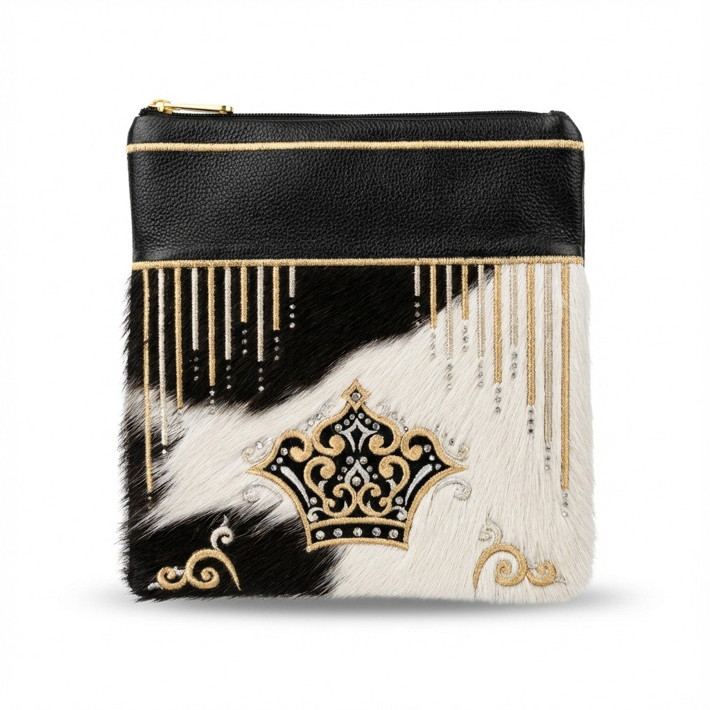 פרווה חום ולבן רקמה זהב דגם 728