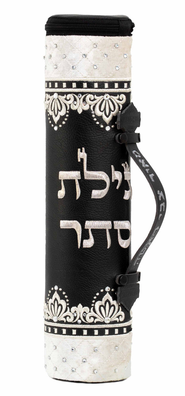 נרתיק מגילה שילב קטיפה ורקמה שחור-לבן #1020BW