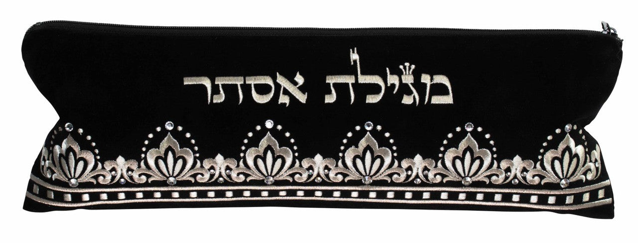 נרתיק מגילה קטיפה שחור פרחים עם רוכסן #1020