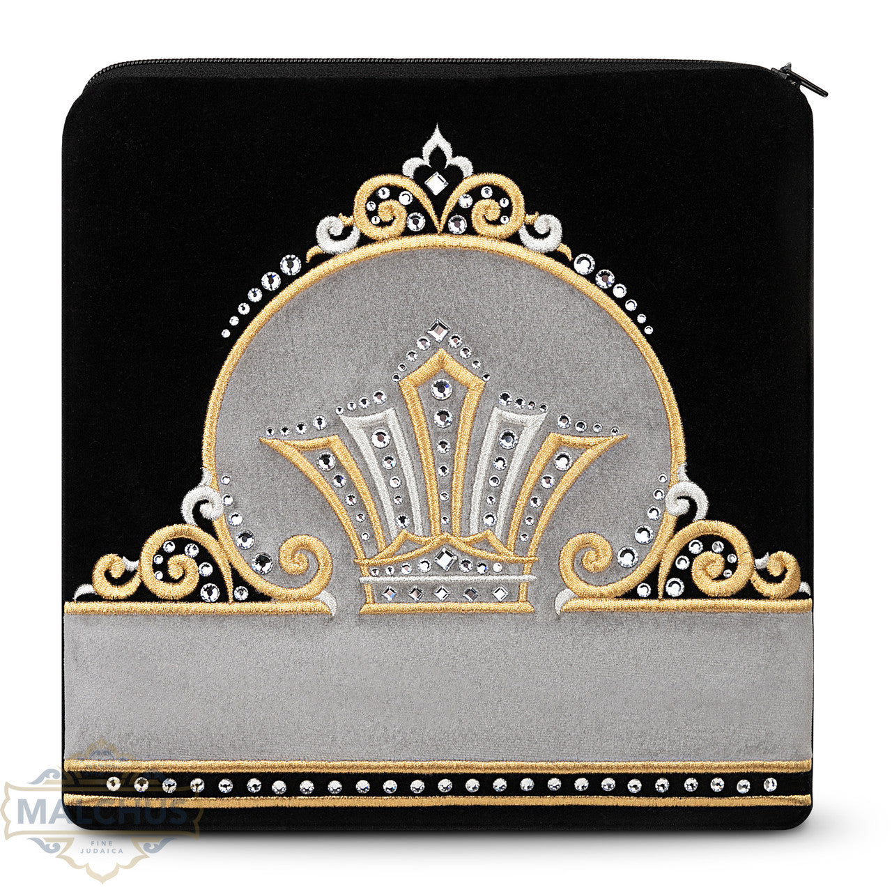 Bag #857 תיק טלית ותפילין קטיפה שחור לבן וכתר