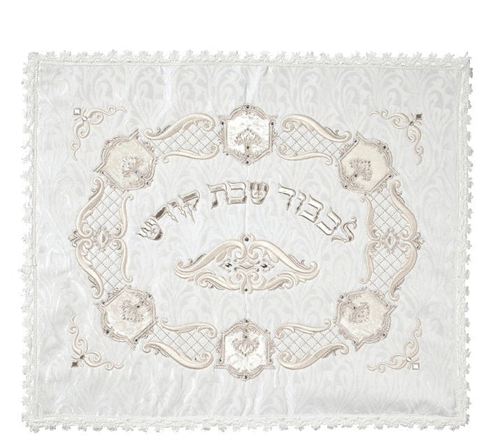 כיסוי לחלות דגם עיטורים לבן #537