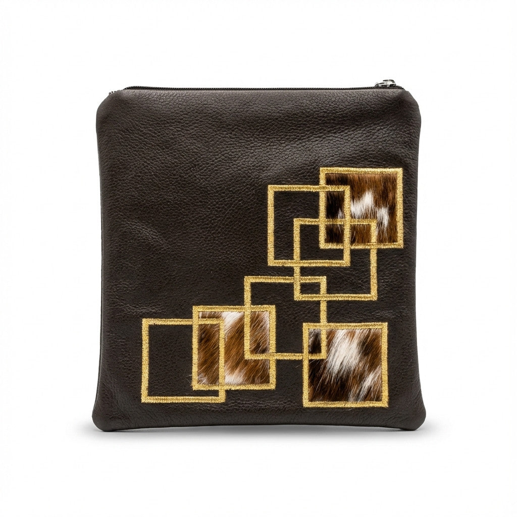 פרווה חום לבן עם רקמה זהב דגם 712